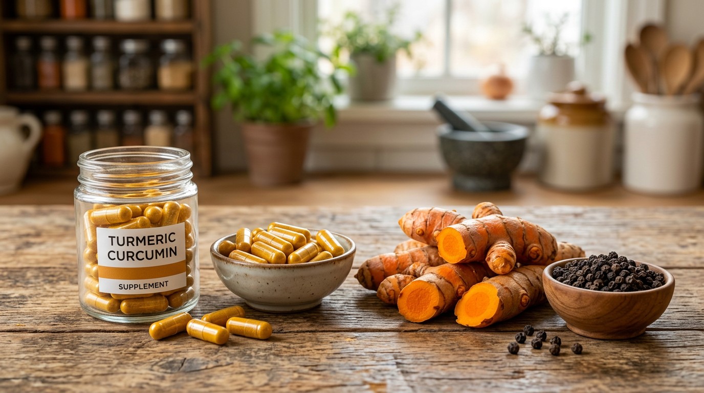 Turmeric and black pepper supplement capsules