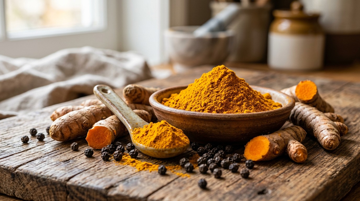 Turmeric root with black pepper for supplements