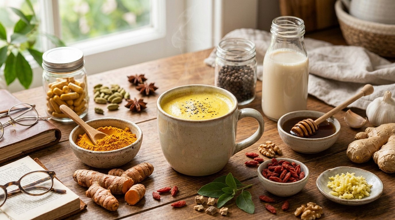 Turmeric is often combined with other fresh ingredients in healthy home cooking.