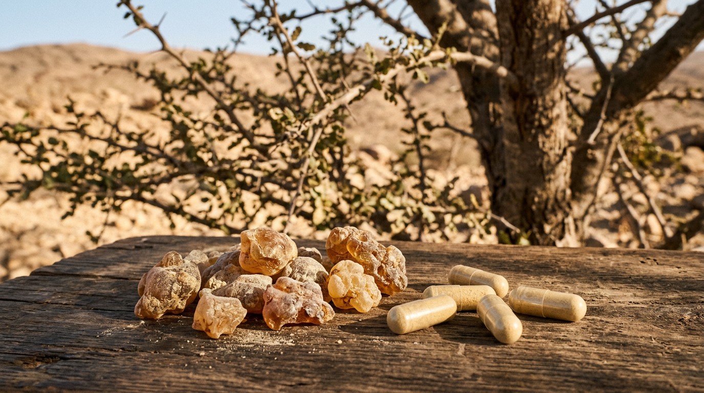 Boswellia serrata resin and Boswellia supplement capsules