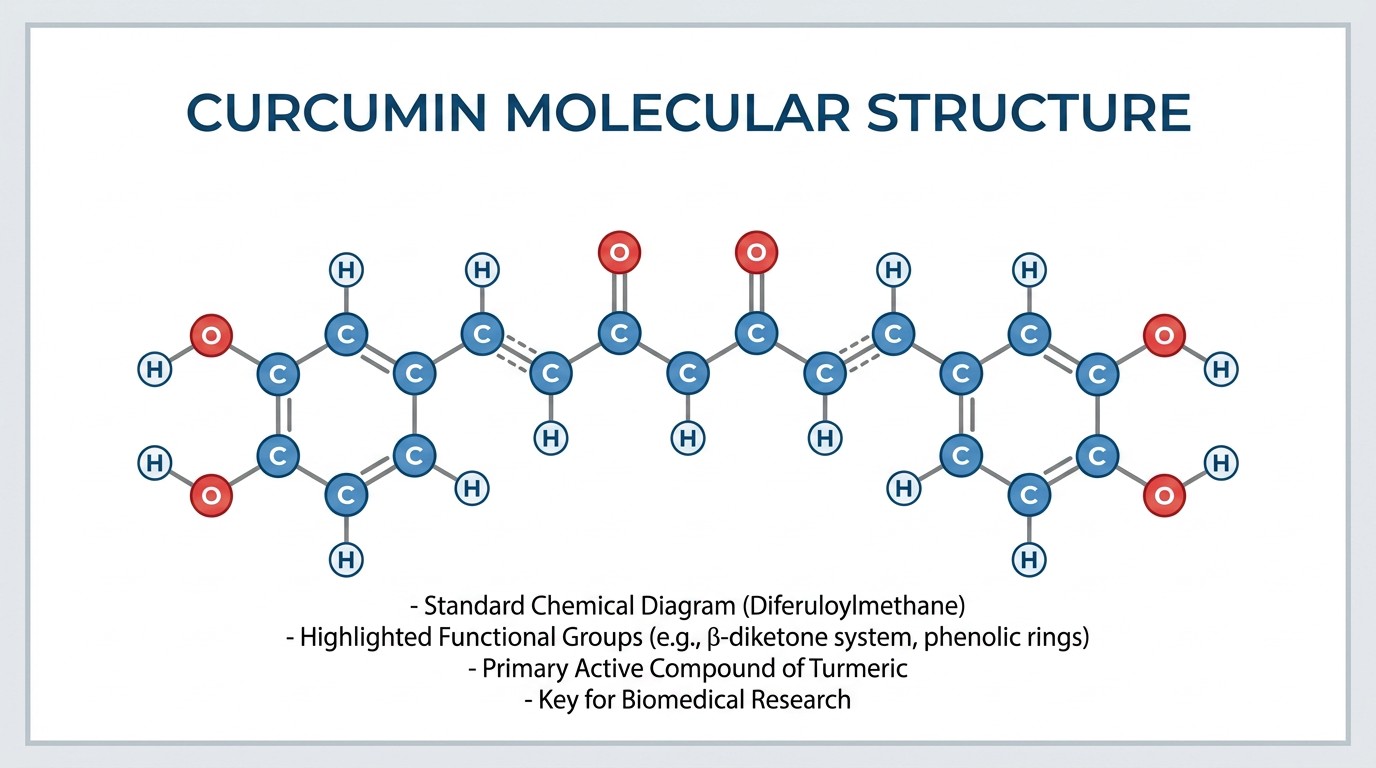Scientific illustration of the curcumin molecule.