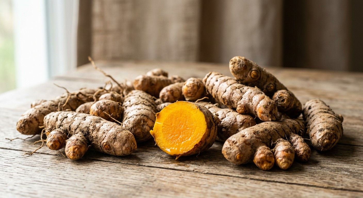 Fresh turmeric Curcuma longa rhizomes showing their bright orange-yellow interior