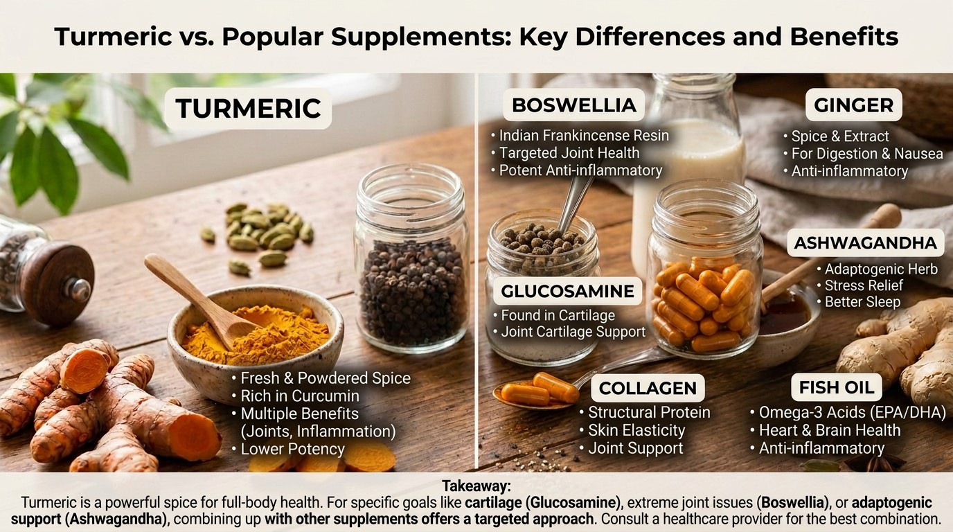 Turmeric vs other supplements infographic showing the key differences