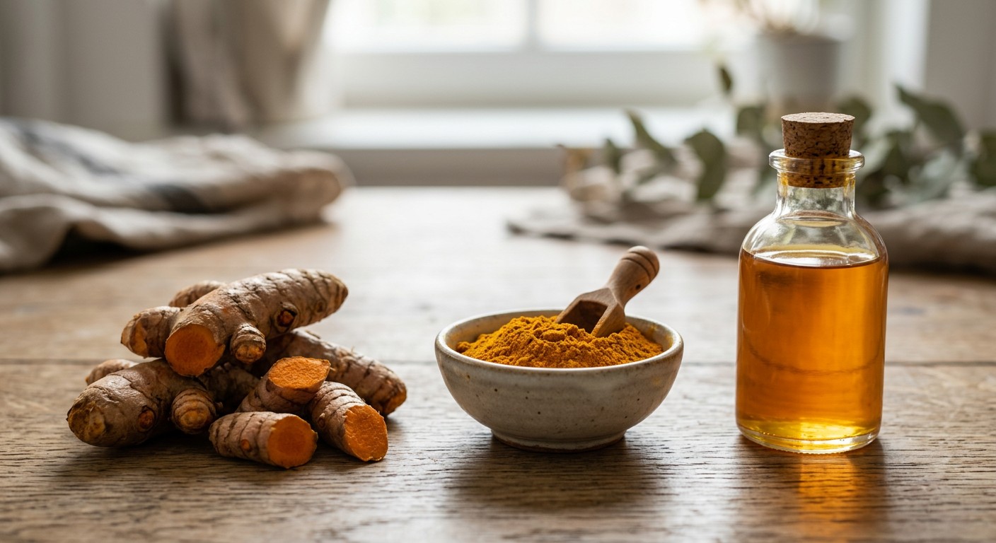 Comparison of turmeric powder and turmeric extract beside turmeric root