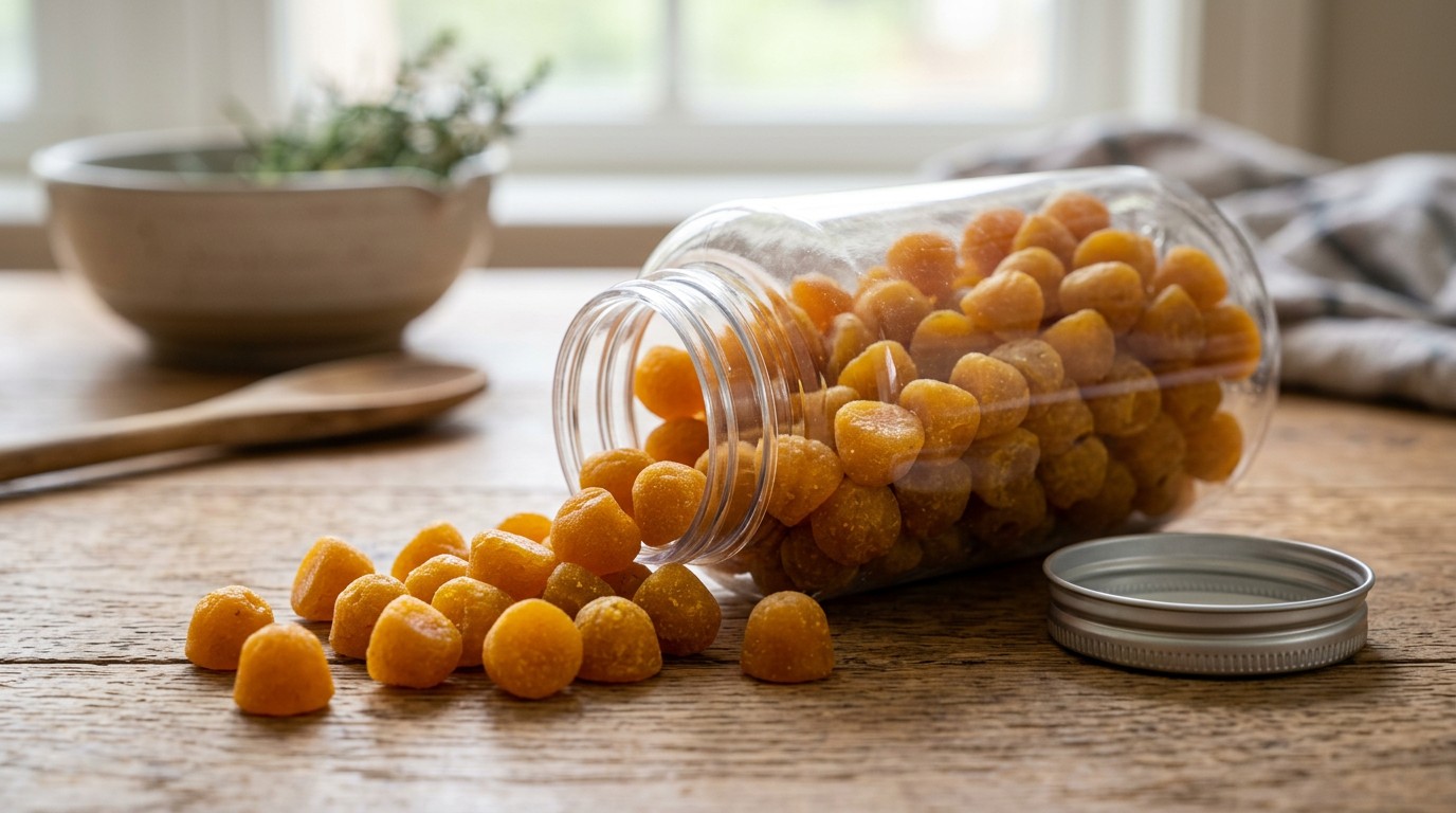 Close-up of turmeric gummies