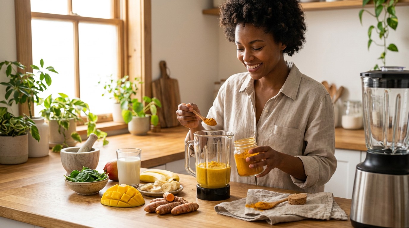 Healthy lifestyle habits including turmeric as part of a balanced diet