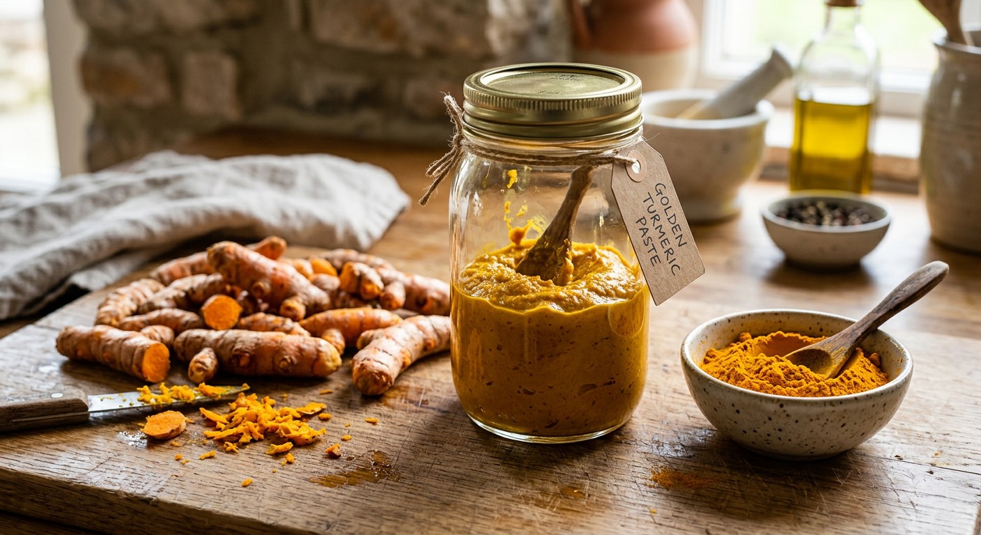 homemade turmeric paste in a glass jar