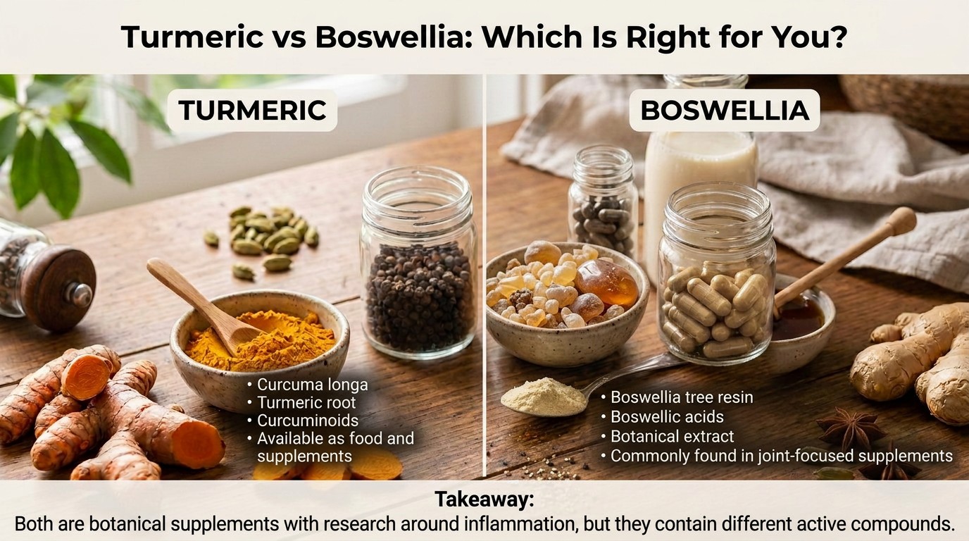 Turmeric vs Boswellia infographic comparing botanical supplements