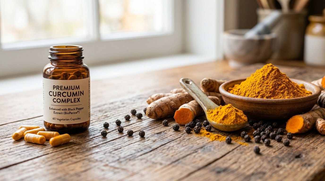 Turmeric powder compared with curcumin supplements.