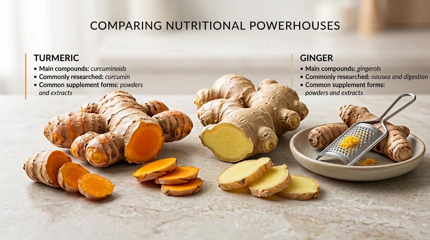 Turmeric versus ginger comparison showing their main differences