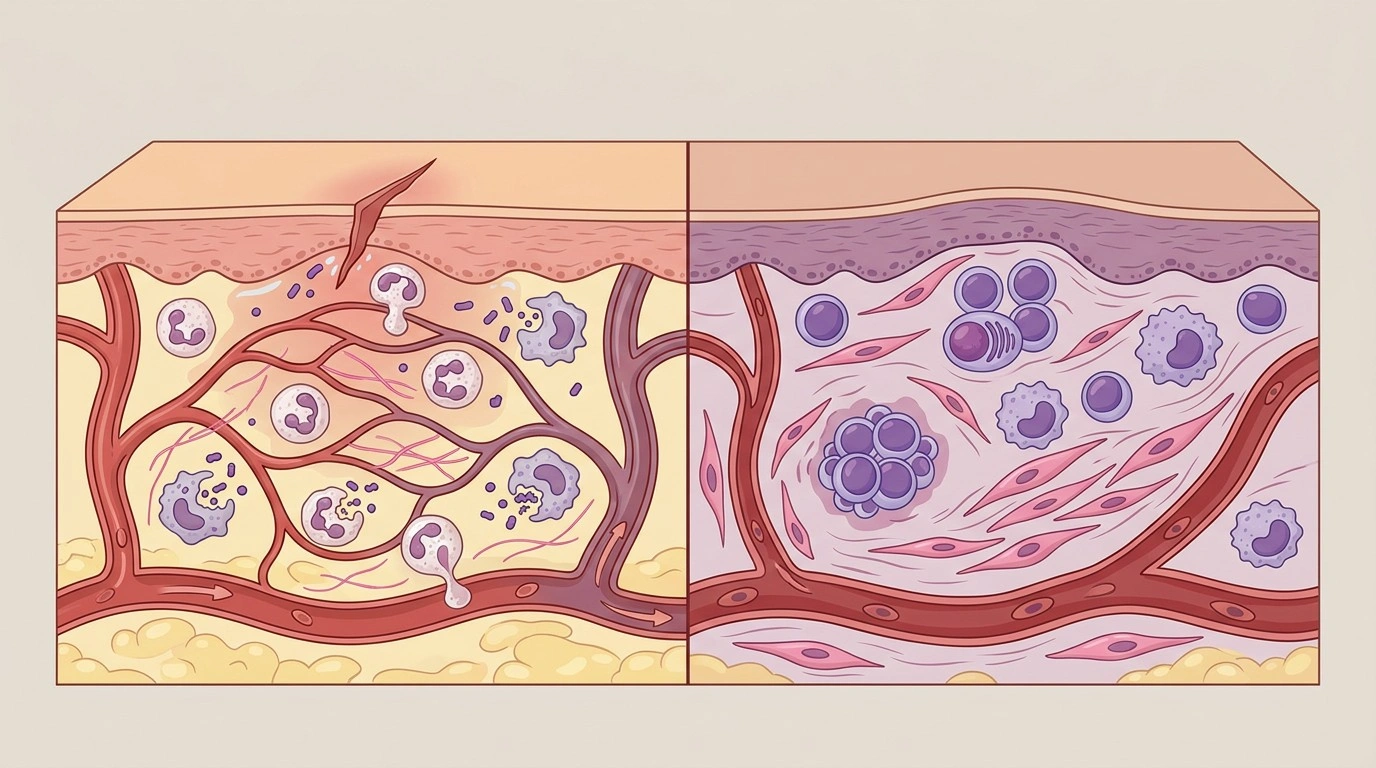Educational illustration representing the difference between acute and chronic inflammation