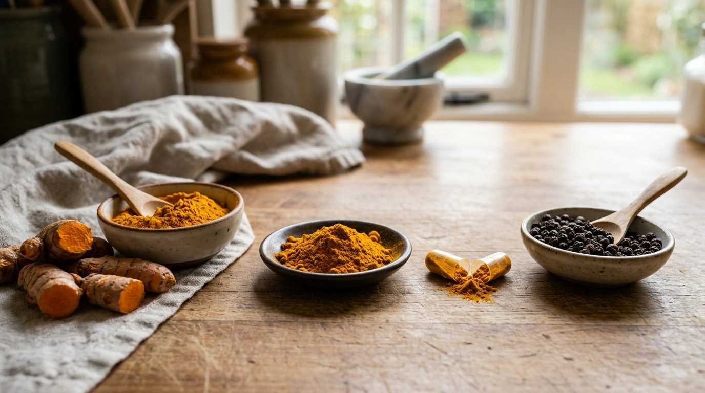 Curcumin capsules with turmeric and black peppercorns