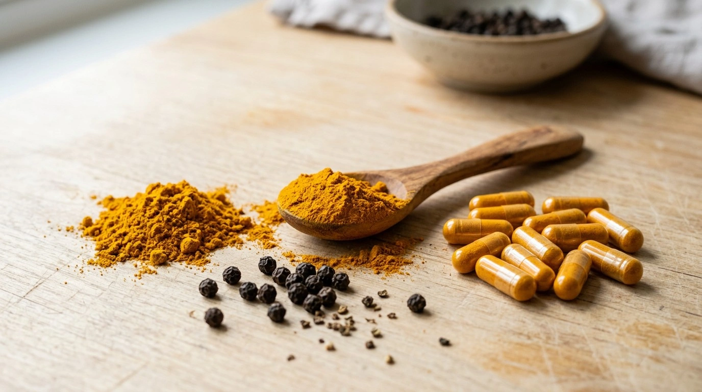 Curcumin capsules with turmeric powder and black pepper