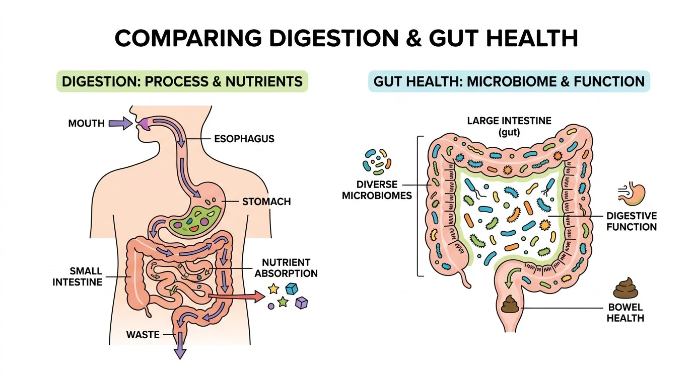 Diagram explaining the difference between digestion and the broader concept of gut health