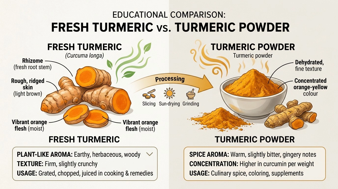 Fresh turmeric compared with dried ground turmeric powder