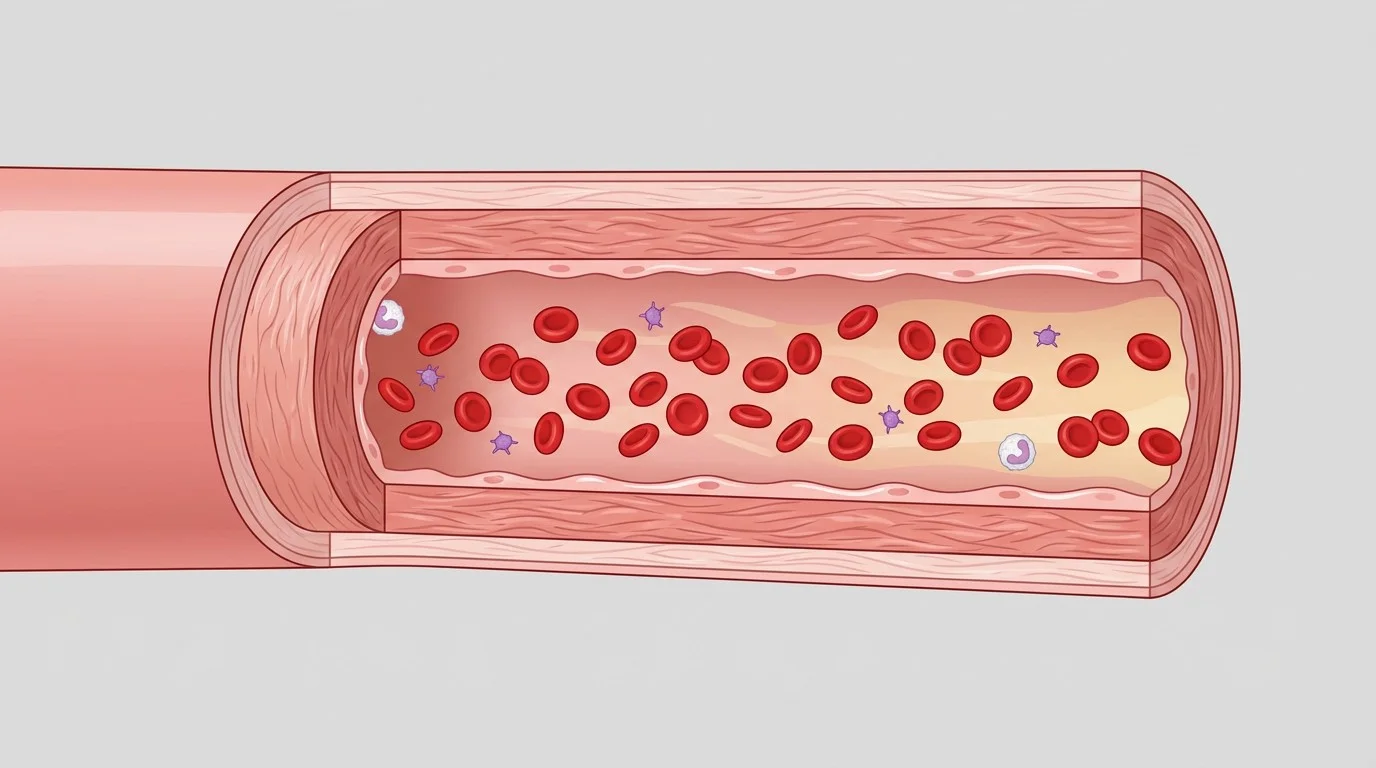 Educational illustration of healthy blood flow through a blood vessel