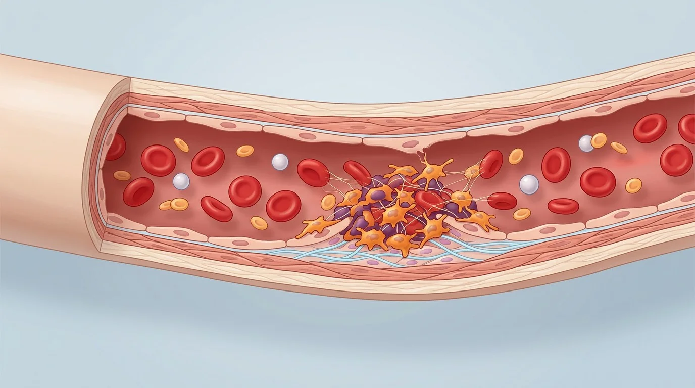 Simple illustration showing platelets gathering to help form a blood clot