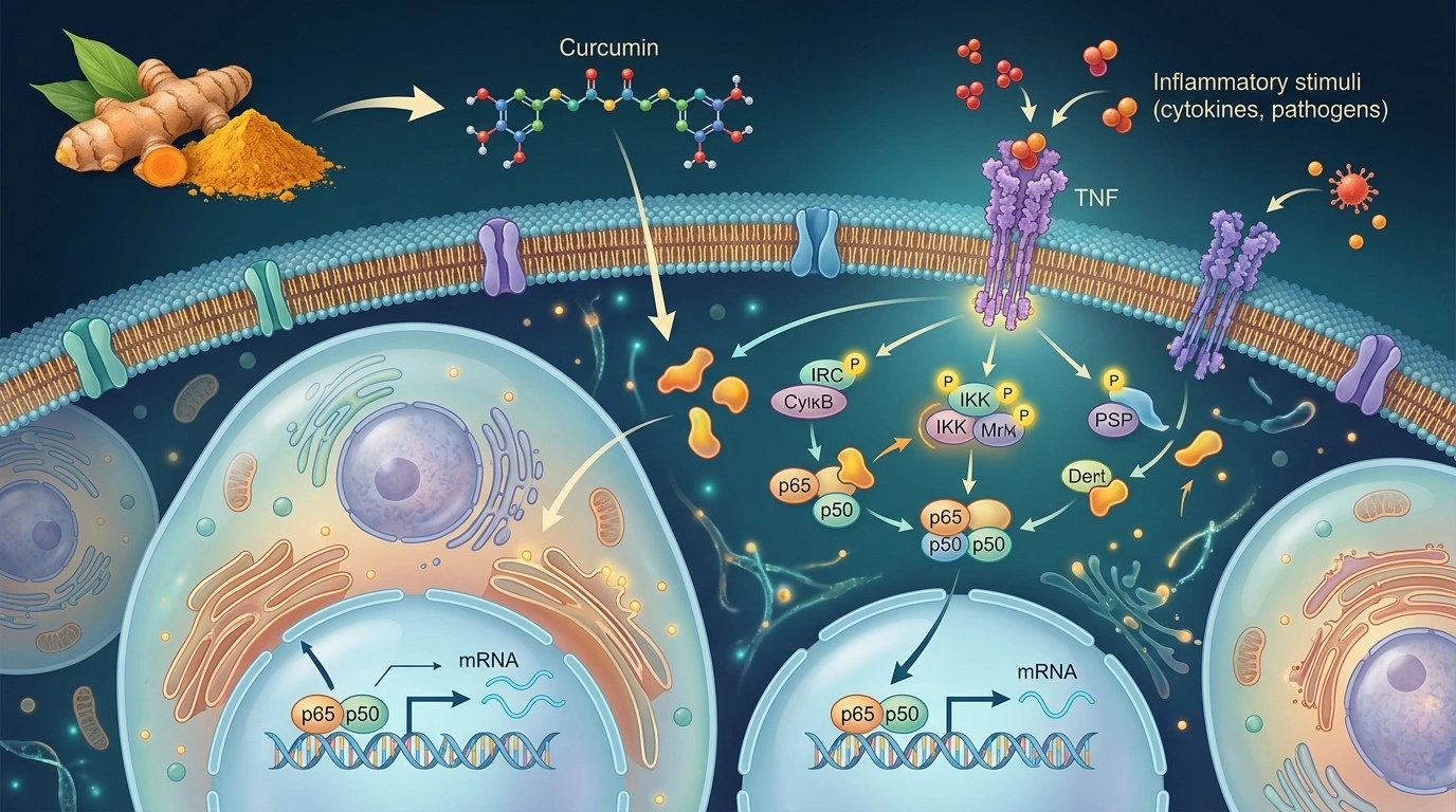 Scientific illustration representing research into curcumin and inflammatory processes in the body