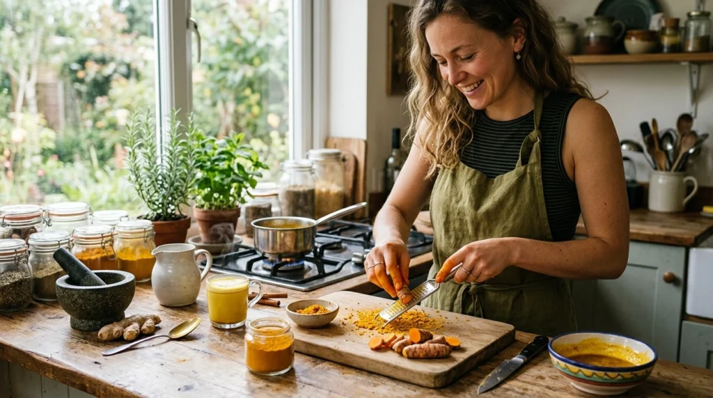 Different ways turmeric is used, including food, drinks and supplements