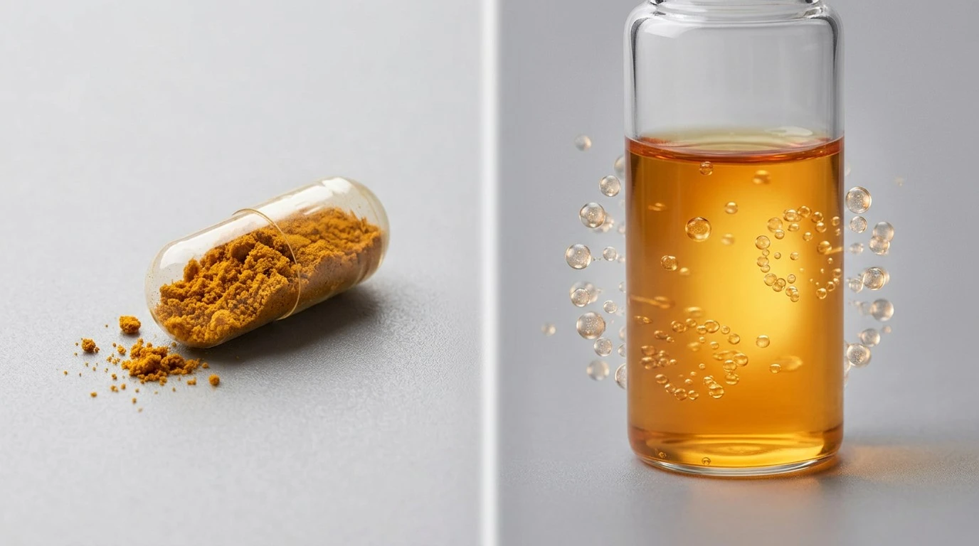 Illustration comparing standard curcumin with specially formulated liquid curcumin