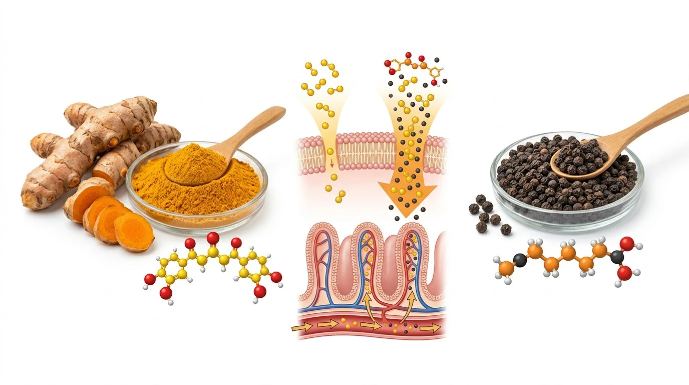 Illustration representing turmeric, black pepper and curcumin absorption