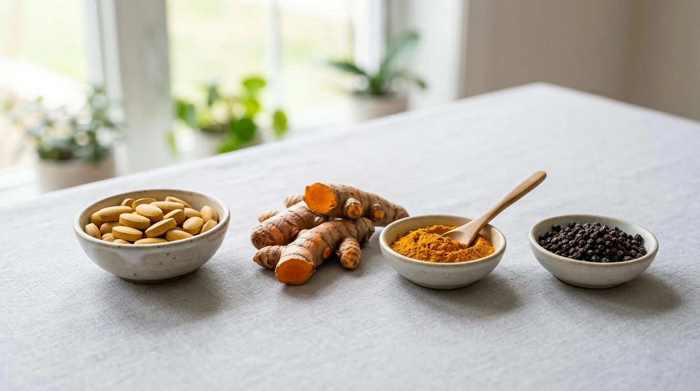 Turmeric tablets with fresh turmeric, turmeric powder and black peppercorns Convert to webp on upload