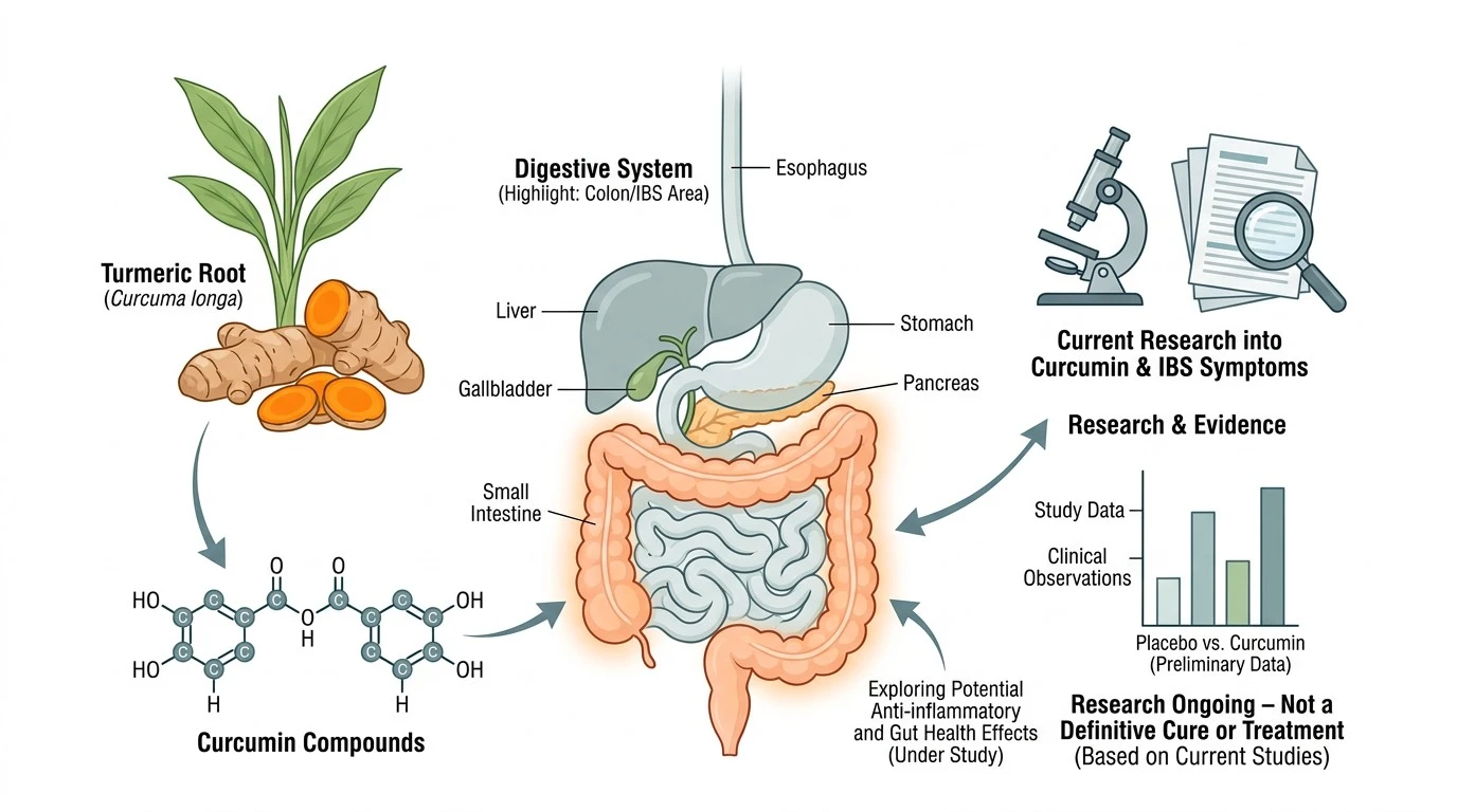 Illustration representing scientific research into turmeric, curcumin and IBS