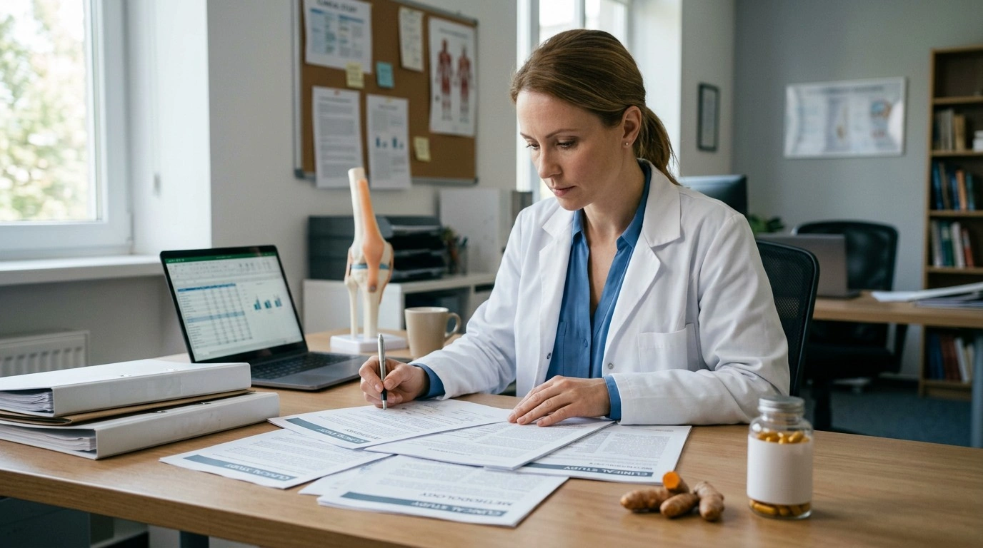 Research papers about turmeric, curcumin and knee osteoarthritis being reviewed