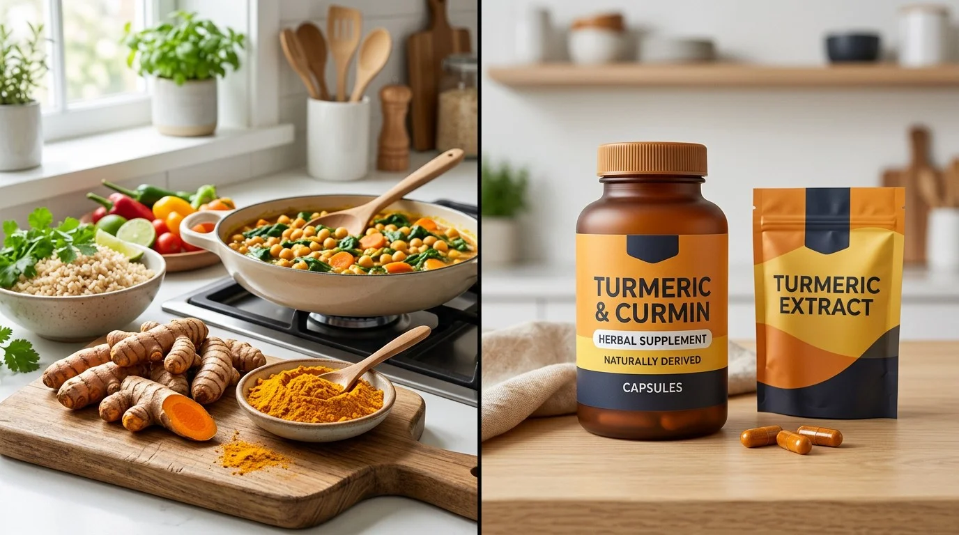 Turmeric used in food compared with turmeric and curcumin supplements