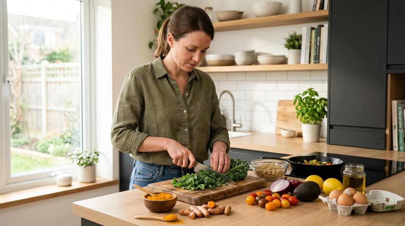 Adult preparing healthy food with turmeric as part of a balanced diet