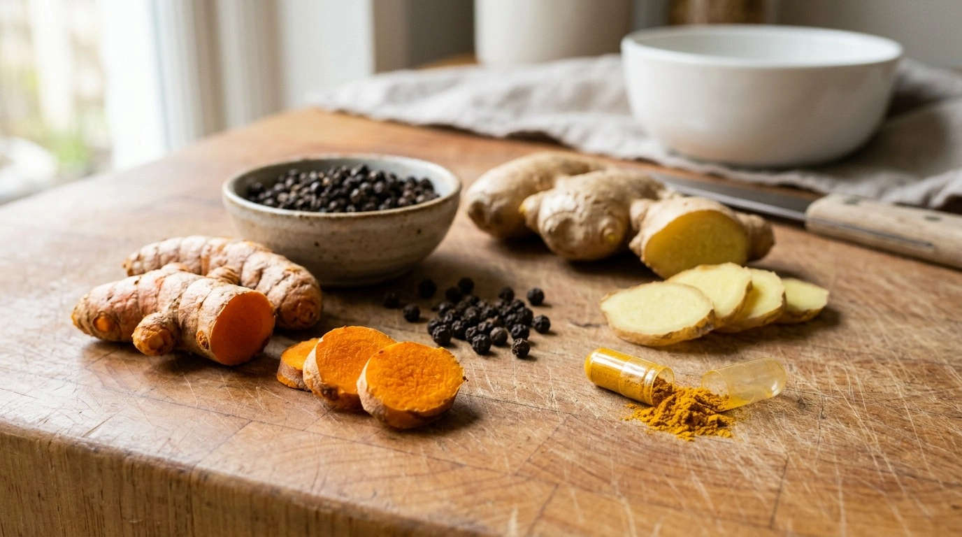 Fresh turmeric, ginger and black pepper used in turmeric and ginger supplement formulations