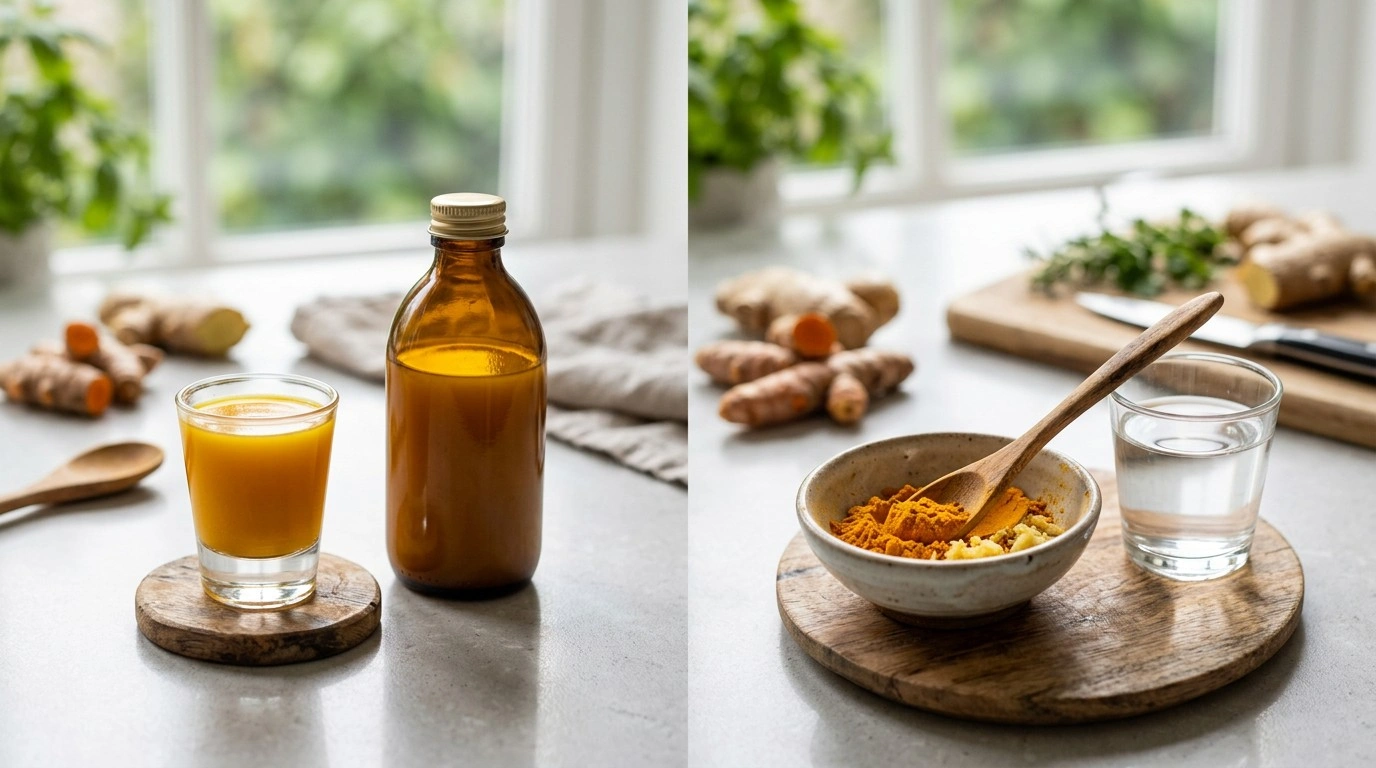 Ready-to-drink turmeric and ginger shot compared with turmeric and ginger powder