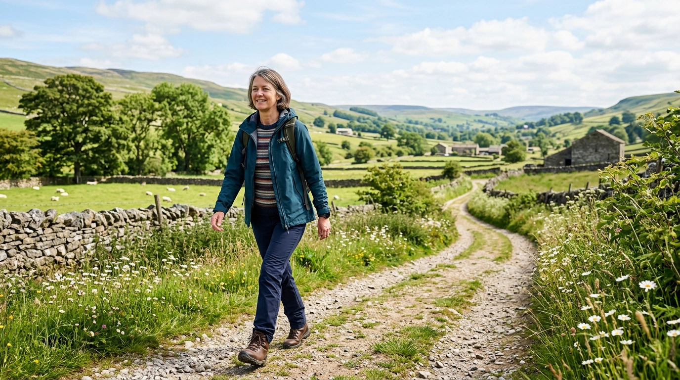 Healthy active adult walking outdoors representing research into turmeric and joint health