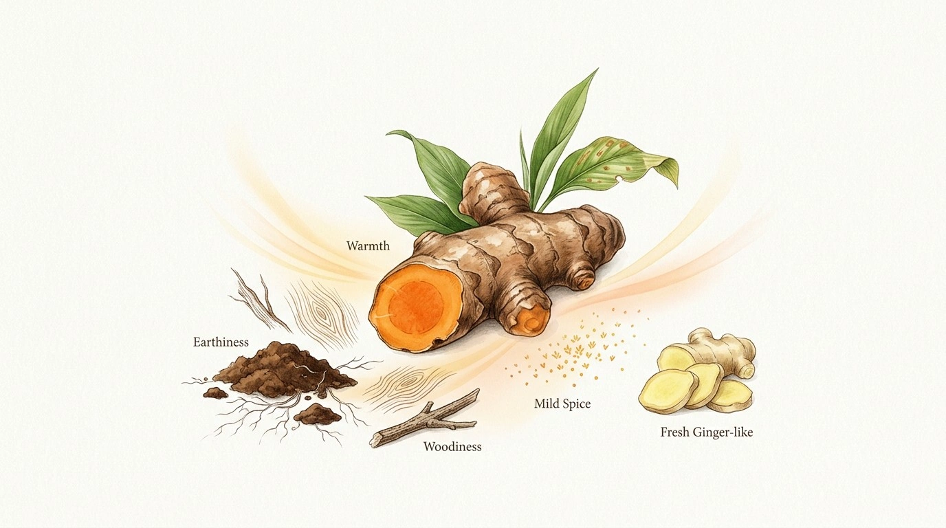 Illustration of turmeric's earthy warm woody and mildly spicy aroma