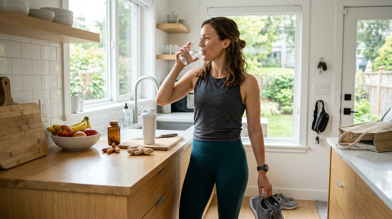 Healthy adult combining supplements with an active lifestyle and balanced diet