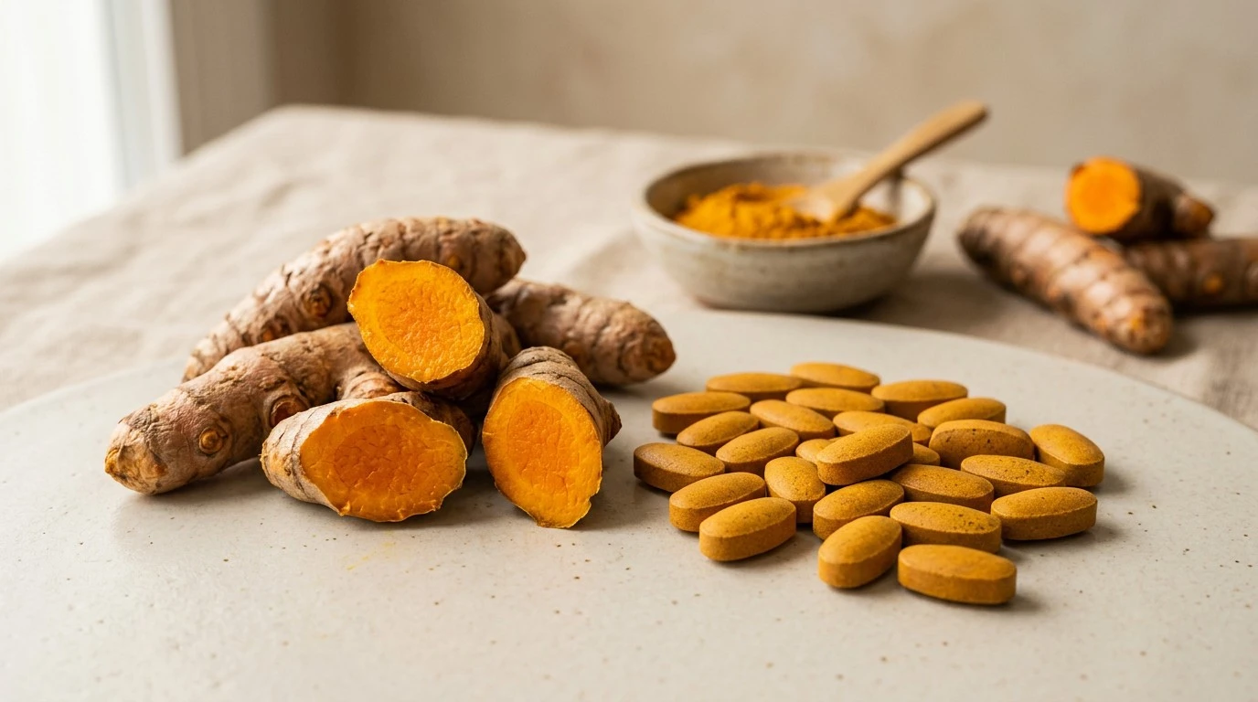Turmeric tablets with fresh turmeric rhizomes and turmeric powder