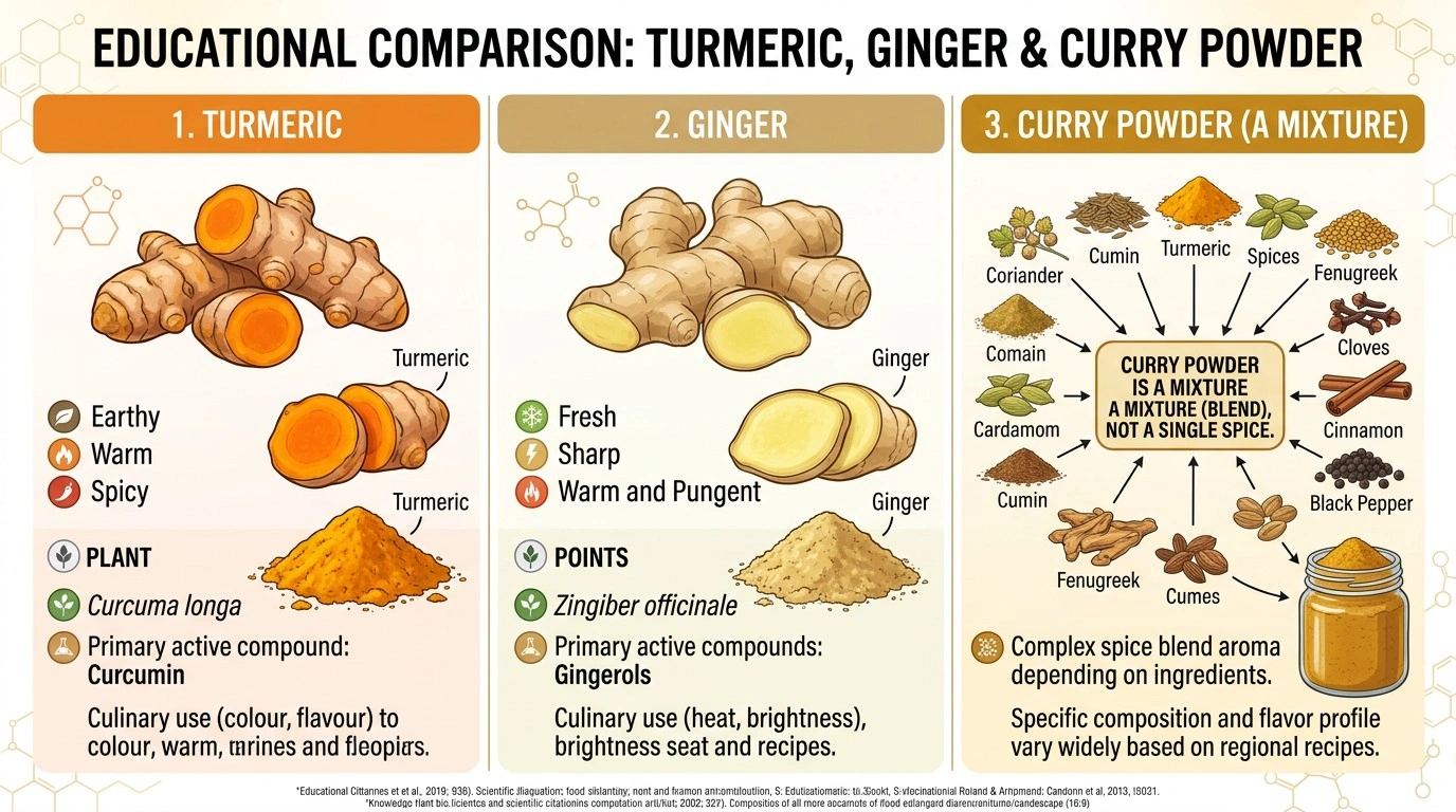 turmeric vs ginger vs curry powder aroma comparison