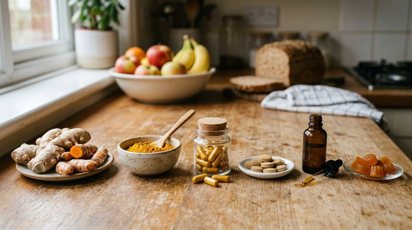 Turmeric and ginger supplements including capsules, tablets, powder, gummies and liquid