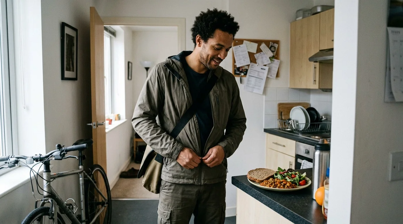 Adult following an everyday healthy lifestyle with balanced food and regular physical activity